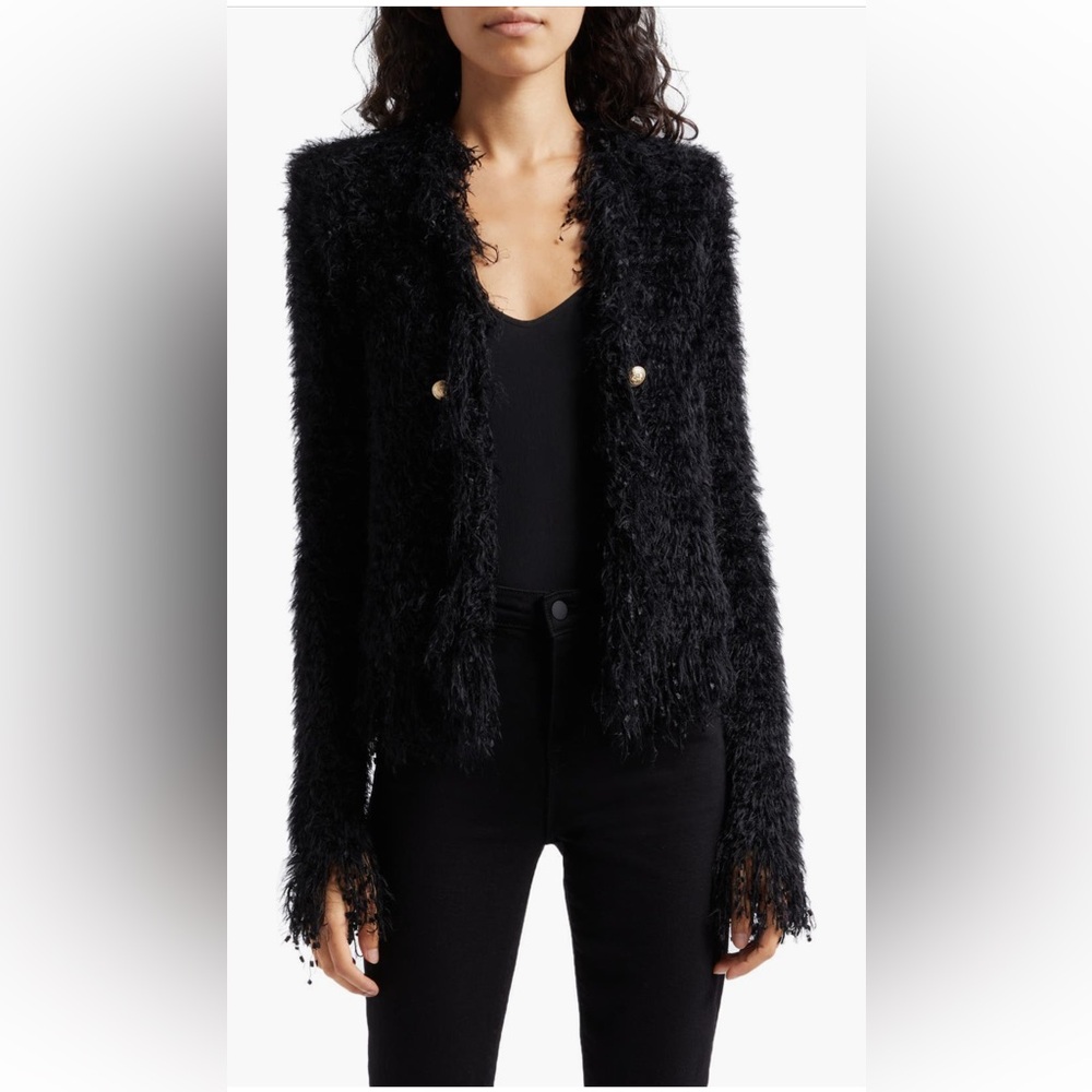 L’AGENCE Azure Textured Cardigan Blazer Black Open Front NWT Size M